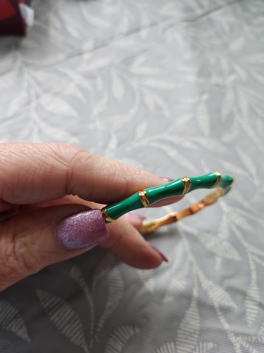 Stella & Dot Green Enamel Bamboo-Style Gold Bangle